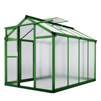Garvee Aluminium-Gewächshaus 241 × 180 × 192 cm, Gartengewächshaus mit 720 g/m² Polycarbonatplatten, Schiebetür, Dachfenster mit Aluminiumstütze, Regenrinne & Bodenankern, Grün