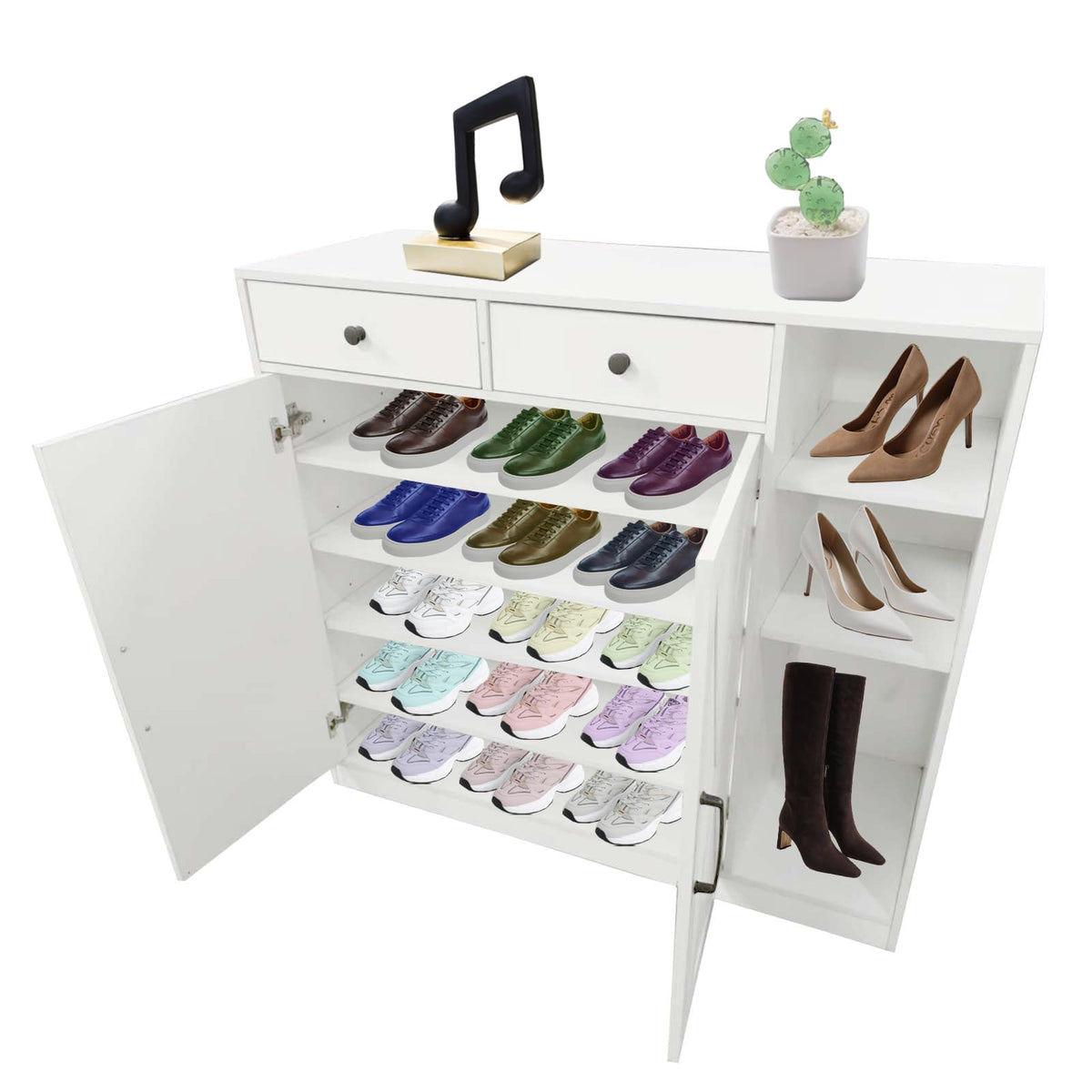 Garvee Schuhschrank mit 7 Ebenen, verstellbare Regale, für Flur und Diele, Weiß