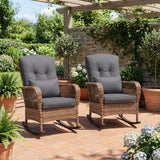 Garvee Garten-Schaukelstühle 2er-Set mit Kissen in Rattan-Optik für Terrasse & Garten - Grau