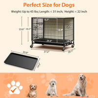 Garvee Hundebox-Möbel für Hunde bis 20 kg, Innenmaß 70 × 51 × 60 cm, mit 2 Türen, herausnehmbarer Bodenschale, 360°-Rollen und Standfüßen, Spanplatte & Stahl