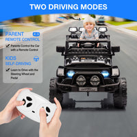 Garvee Schwarz Kinder Elektroauto Geländewagen 12V mit Fernbedienung, 2-Sitzer, 5 km/h, Musik & LED-Lichter, 3-5 Jahre