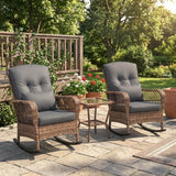 Garvee Gartenmöbel-Set 3-teilig mit 2 Schaukelstühlen & Tisch, Rattan-Optik, mit Kissen - Grau