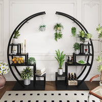 Garvee Pflanzenregal 2er Set, Halbmond Blumenständer mit 5 Ebenen je Regal, Metall Pflanzenständer mit 6 Haken, 142 × 60 × 40 cm, für Wohnzimmer und Balkon