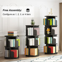 GARVEE Drehbares Bücherregal 360°, 4 Ebenen, 40 × 40 × 130 cm, Holz & Metall, Schwarz – für Wohnzimmer & Büro