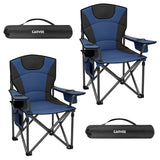 Garvee Campingstuhl Faltstuhl gepolstert mit Kühltasche & Becherhalter, Eisenrahmen, Seitentasche, klappbar, für Outdoor Camping Picknick Garten - 2Er Schwarz/Blau