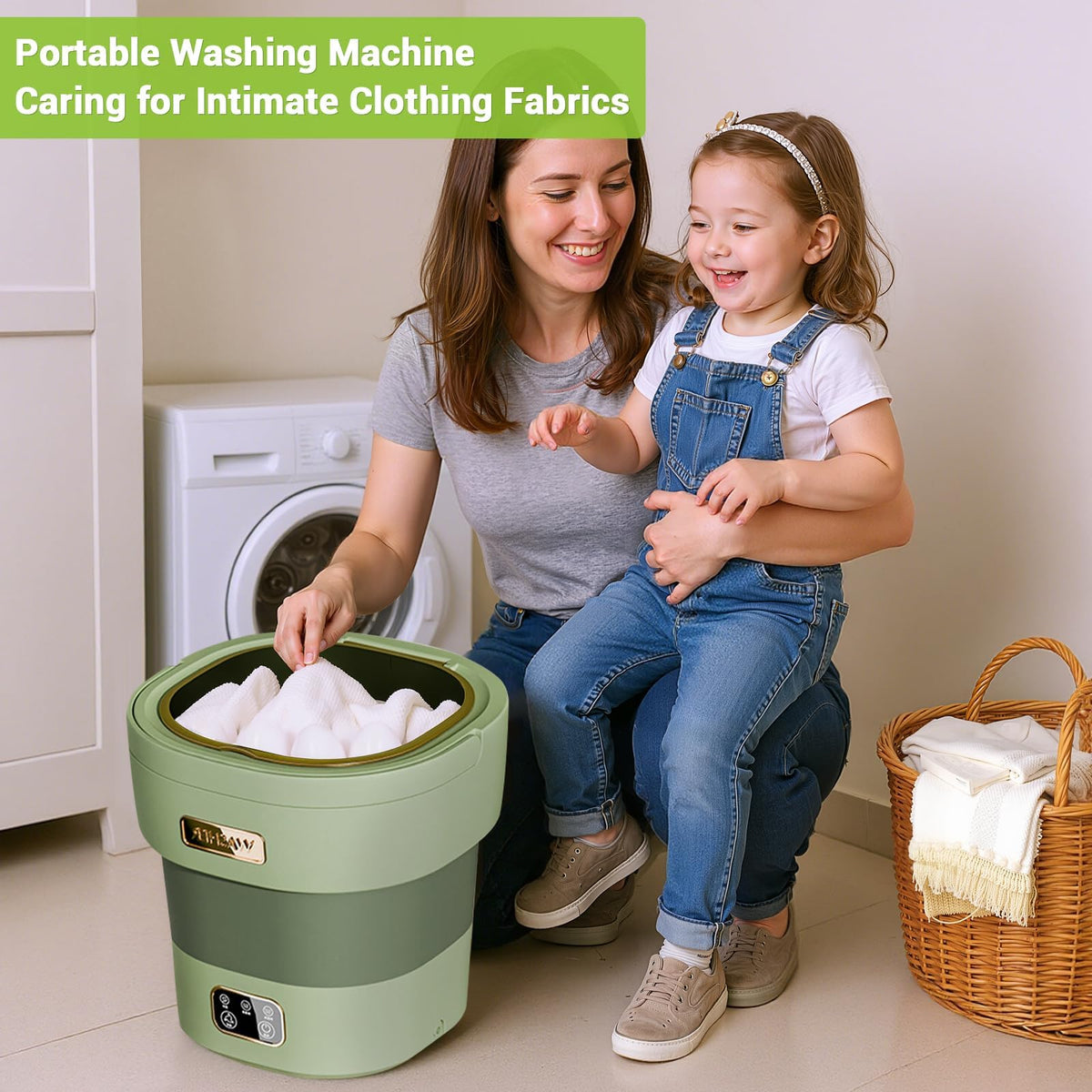 Garvee Mini Waschmaschine 12 L, 2-in-1 Mit Schleuder, Faltbar, Leise, Für Wohnung & Camping, Grün