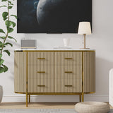 Garvee Mid-Century Kommode mit 6 Schubladen Fluted Holzdesign & Goldgriffe MDF mit Kunstmarmorplatte Stabil & Vielseitig für Schlafzimmer & Wohnzimmer