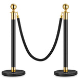 Garvee Absperrpfosten Set mit Samtkordel Schwarz-Gold, hohe Standfestigkeit & schnelle Montage, Metall, rutschfester befüllbarer Sockel, elegante Seilführung, Events & VIP-Bereiche - 