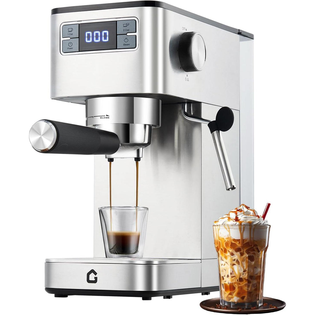 Garvee 20 Bar Siebträgermaschine, 1250–1450 W Espressomaschine mit LED-Display, 360°-Dampfdüse und 1,4 L Wassertank, für Espresso, Cappuccino, Latte