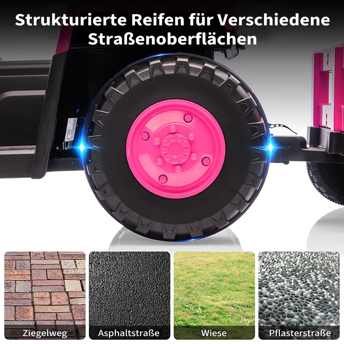 Garvee Kinder-Elektrotraktor 12 V mit Doppelmotor, 2 Geschwindigkeiten, LED-Licht, Hupe und Traktorengeräuschen, Aufsitzfahrzeug für Garten und Hof, ab 3 Jahren