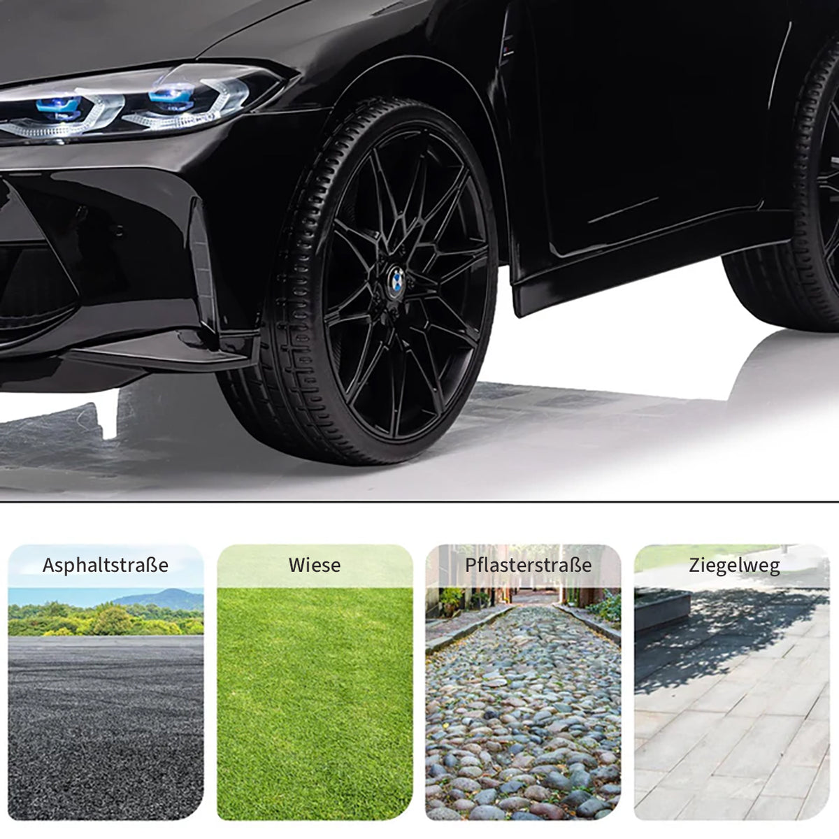 Garvee BMW M4 Kinder Elektroauto 12V, lizenzierter Elektro-Sportwagen mit Fernbedienung, Sicherheitsgurt, LED, USB/SD/Bluetooth, für Kinder 3–8 Jahre, Schwarz