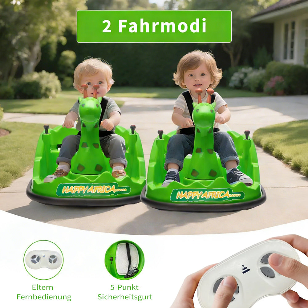 Garvee Elektro-Autoscooter für Kinder 360° Drehung Giraffe Design Grün mit LED für Kinder ab 2 Jahren