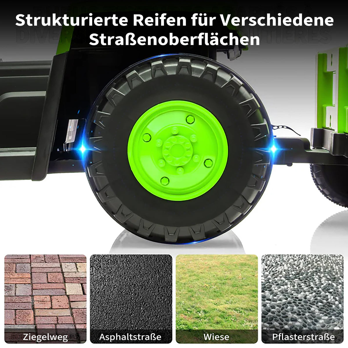 Garvee Kinder-Elektrotraktor 12 V mit Doppelmotor, 2 Geschwindigkeiten, LED-Licht, Hupe und Traktorengeräuschen, Aufsitzfahrzeug für Garten und Hof, ab 3 Jahren