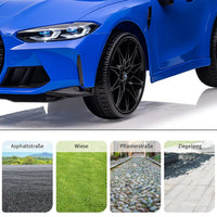 Garvee BMW M4 Kinder Elektroauto 12V, lizenzierter Elektro-Sportwagen mit Fernbedienung, Sicherheitsgurt, LED, USB/SD/Bluetooth, für Kinder 3–8 Jahre, Blau