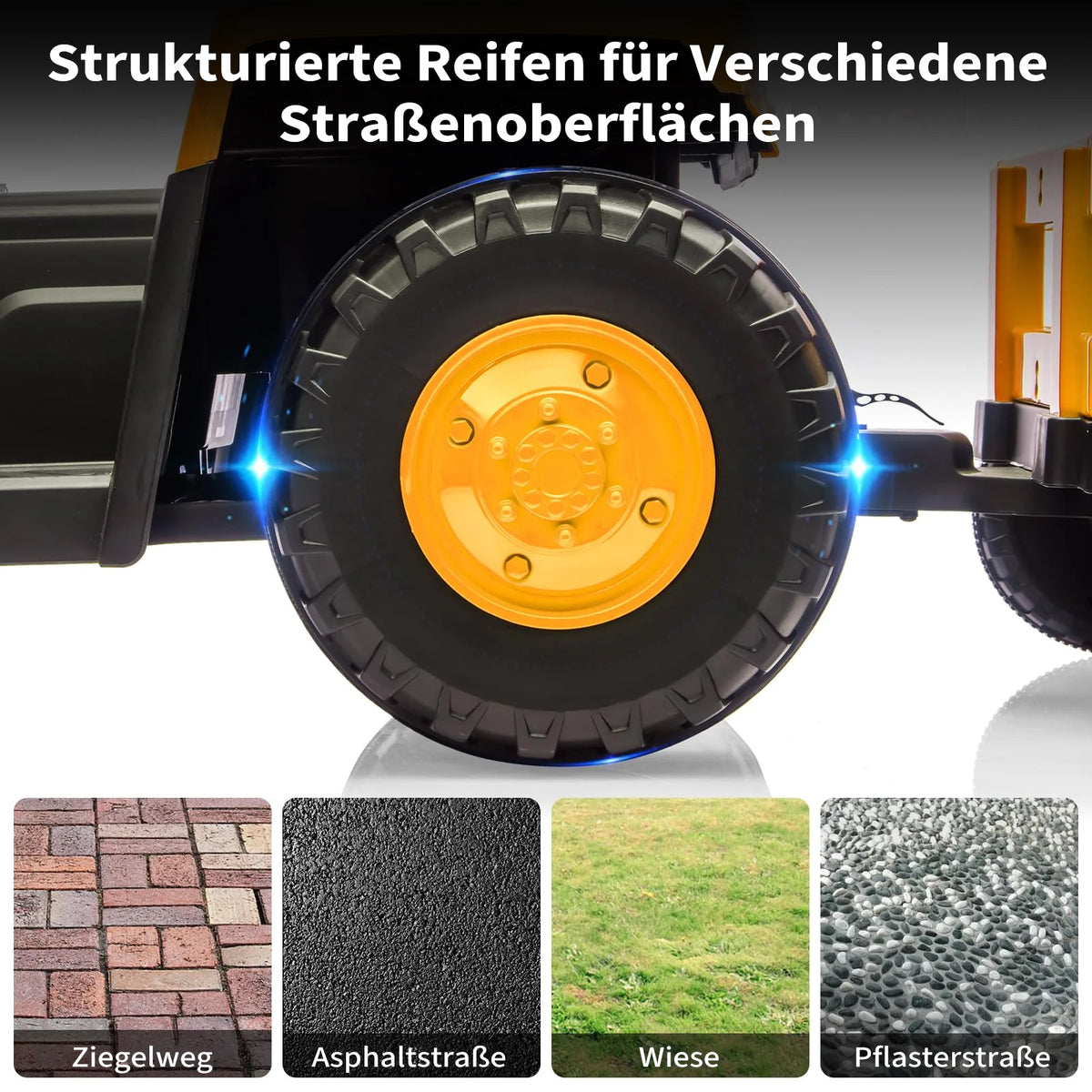 Garvee Kinder-Elektrotraktor 12 V mit Doppelmotor, 2 Geschwindigkeiten, LED-Licht, Hupe und Traktorengeräuschen, Aufsitzfahrzeug für Garten und Hof, ab 3 Jahren