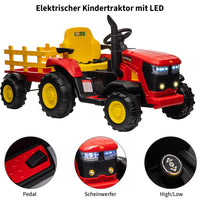 Garvee Kinder-Elektrotraktor 12 V mit abnehmbarem Anhänger, 2 × 35 W Motoren, Selbstfahrmodus und Eltern-Fernbedienung, LED-Licht und Musik, ab 3 Jahren