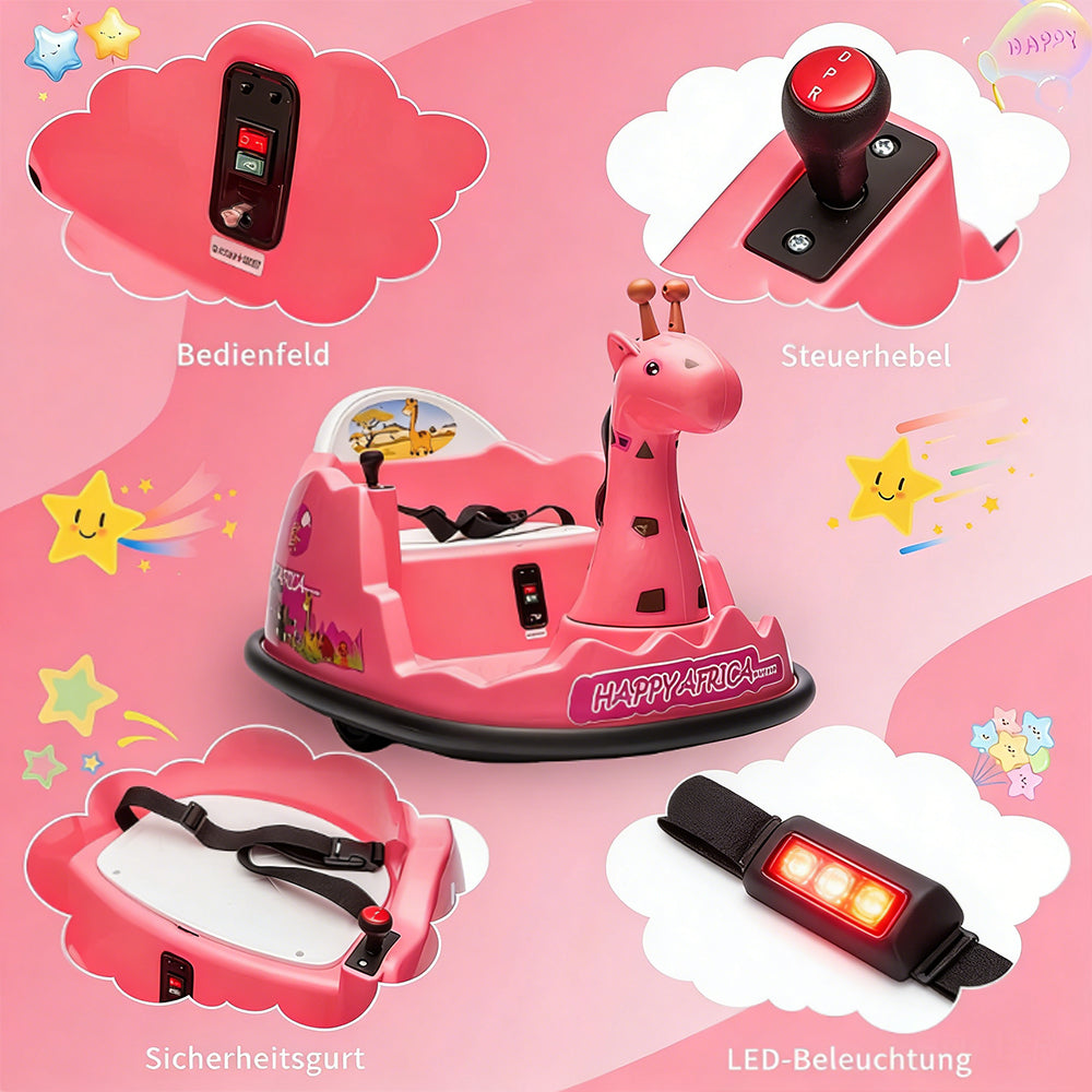 Garvee Elektro-Autoscooter für Kinder 360° Drehung Giraffe Design Pink mit LED für Kinder ab 2 Jahren