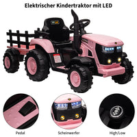 Garvee Kinder-Elektrotraktor 12 V mit abnehmbarem Anhänger, 2 × 35 W Motoren, Selbstfahrmodus und Eltern-Fernbedienung, LED-Licht und Musik, ab 3 Jahren