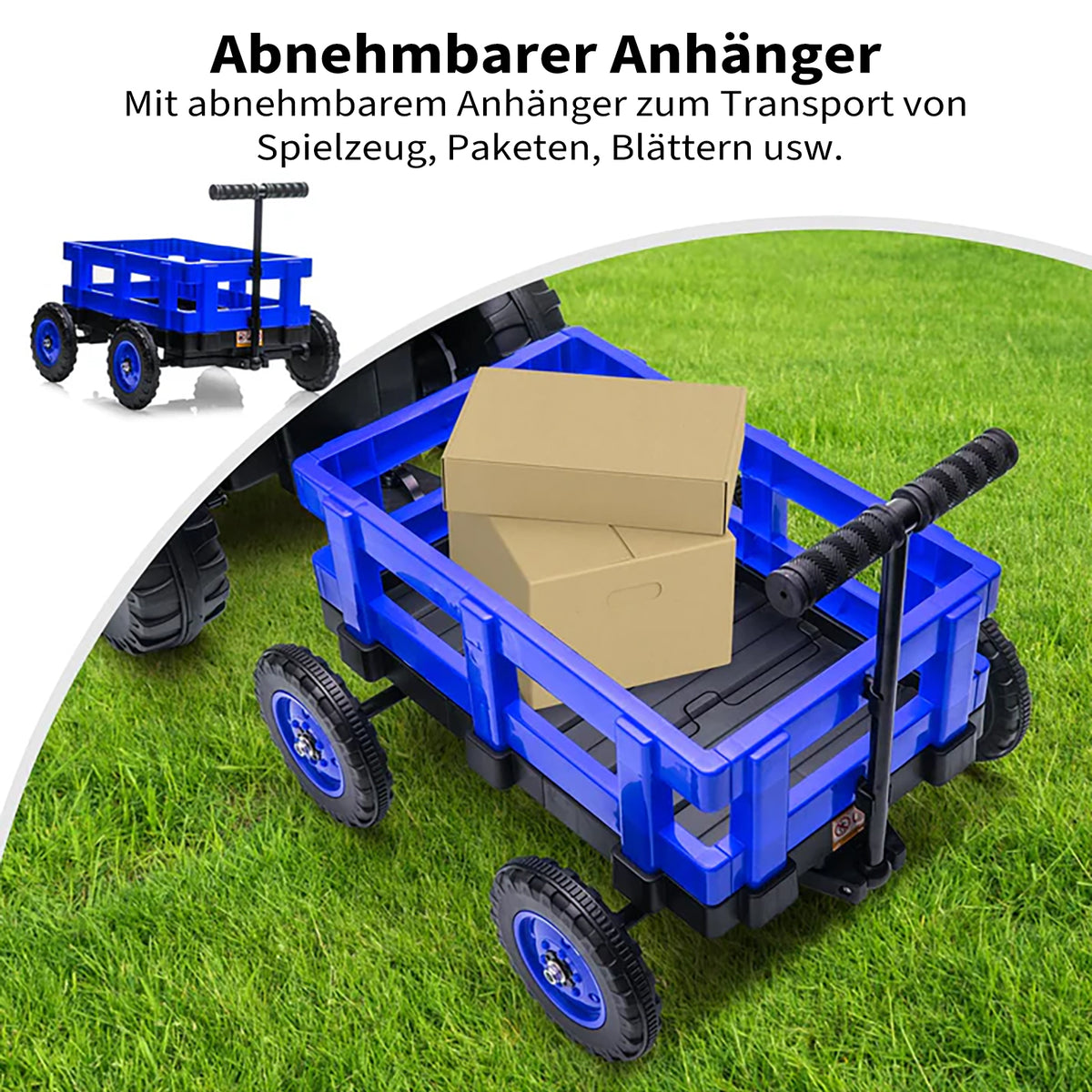 Garvee Kinder Elektrotraktor 12V, Doppelmotor, abnehmbarer Anhänger, Selbstfahrmodus und Eltern-Fernbedienung, LED-Licht und Musik, ab 3 Jahren