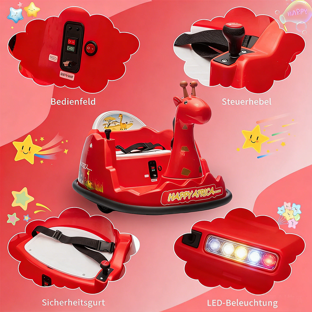 Garvee Elektro-Autoscooter für Kinder 360° Drehung Giraffe Design Rot mit LED für Kinder ab 3 Jahren