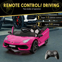 Garvee Lamborghini Kinder Elektroauto 12 V mit 2 × 25 W, Scherentüren, 2,4-GHz-Fernbedienung, LED, Musik, Federung und Sicherheitsgurt, Rosa, für Kinder 3–8 Jahre