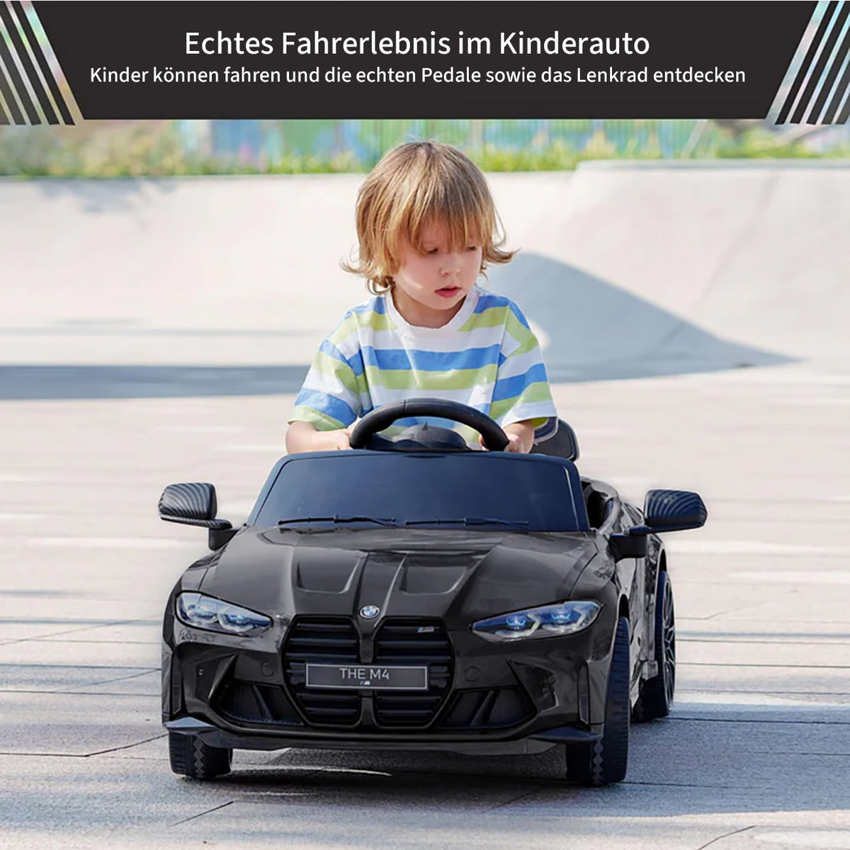 Garvee BMW M4 Kinder Elektroauto 12V, lizenzierter Elektro-Sportwagen mit Fernbedienung, Sicherheitsgurt, LED, USB/SD/Bluetooth, für Kinder 3–8 Jahre, Schwarz