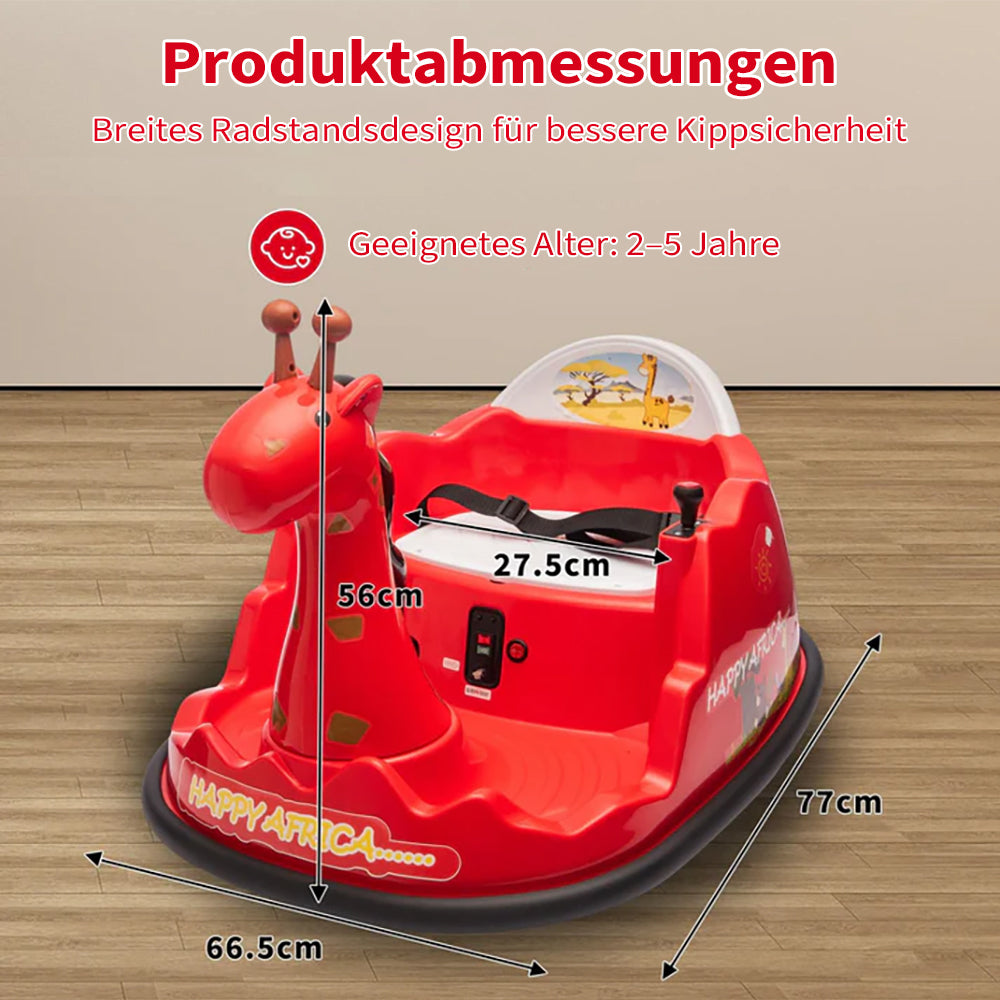 Garvee Elektro-Autoscooter für Kinder 360° Drehung Giraffe Design Rot mit LED für Kinder ab 3 Jahren