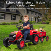 Garvee Kinder Elektrotraktor 12V, Doppelmotor, abnehmbarer Anhänger, Selbstfahrmodus und Eltern-Fernbedienung, LED-Licht und Musik, ab 3 Jahren