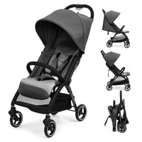GARVEE Faltbarer Kinderwagen für Babys 0–36 Monate, Leichter Reisebuggy mit Verstellbarer Rückenlehne, Komfortabel und Platzsparend, Grau