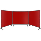 Garvee Schweißschutzschirm 3 Panel 1.8 x 2 m, Stahlrahmen, Flammhemmend, UV-Schutz, PVC, mit Rollen, Rot - Rot