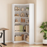GARVEE Eckbücherregal, 5 Ebenen, 80 × 80 × 182 cm, MDF, Landhausstil, Weiß – für Wohnzimmer & Schlafzimmer - Weiß