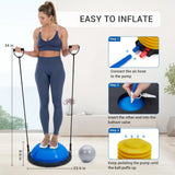 Garvee Gymnastikball 58 cm mit Widerstandsbändern und Fußpumpe für das Heimtraining, rutschfestes PVC, Gleichgewichtstrainer, Yoga, tragbar, blau - 