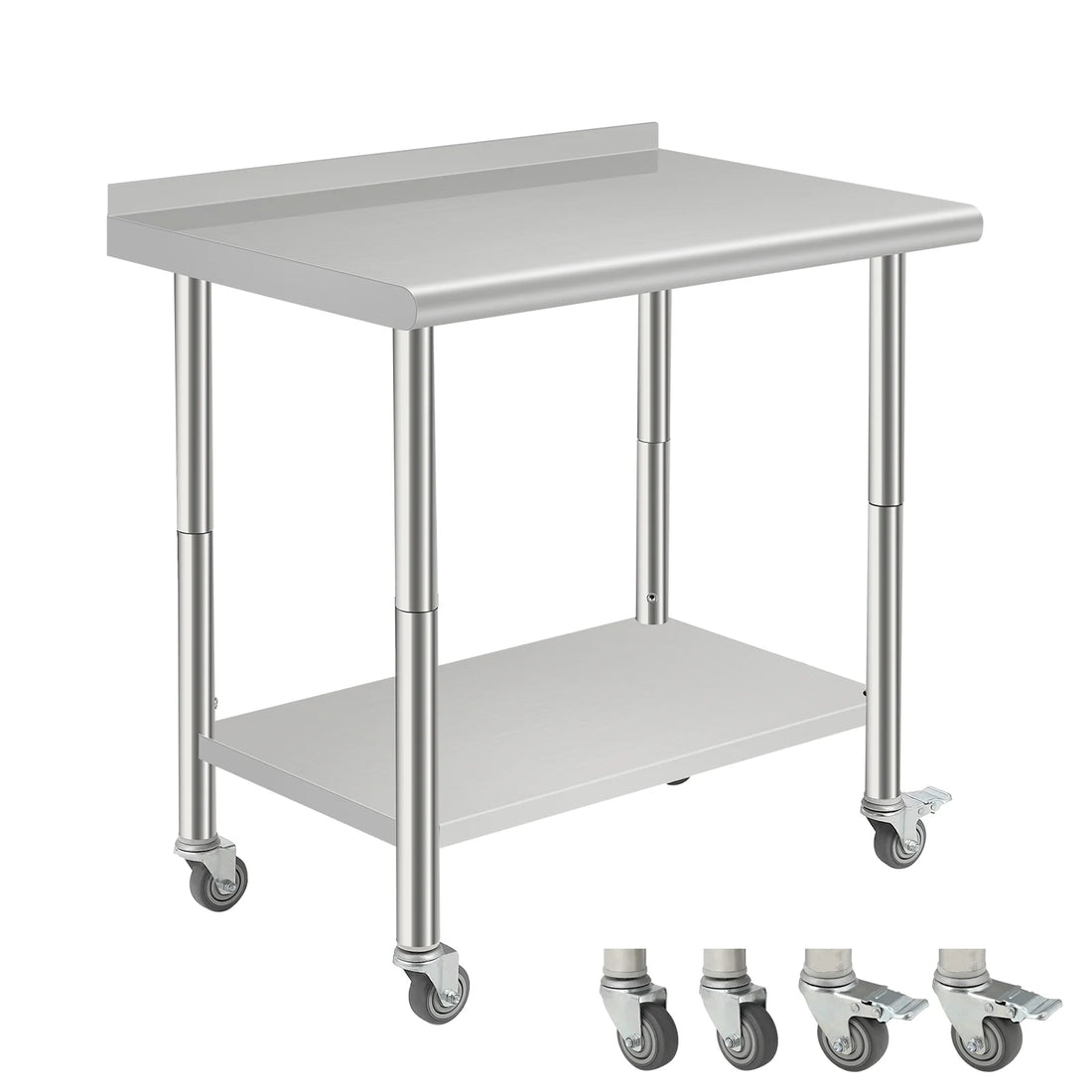 Garvee Edelstahl-Arbeitstisch 91 x 61 x 89 cm mit unterer Ablage und Müllsackhalter, mobiler Küchentisch mit Rollen für Gastronomie und Gewerbe