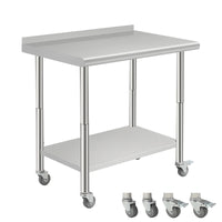 Garvee Edelstahl-Arbeitstisch 91 x 61 x 89 cm mit unterer Ablage und Müllsackhalter, mobiler Küchentisch mit Rollen für Gastronomie und Gewerbe