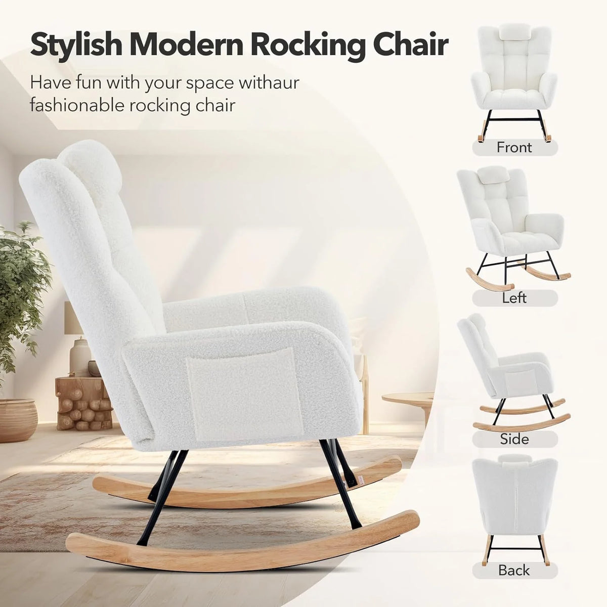 Garvee Schaukelstuhl Teddy Design, Hohe Rückenlehne, Weicher Plüsch, Modern, Komfortabel, Für Wohnzimmer & Schlafzimmer
