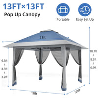 GARVEE Pop-Up Gazebo 4×4 m, Faltpavillon mit Moskitonetz, Robustes Stahlgestell, Wetterfest und Stabil für Garten, Terrasse und Outdoor-Events, Marineblau