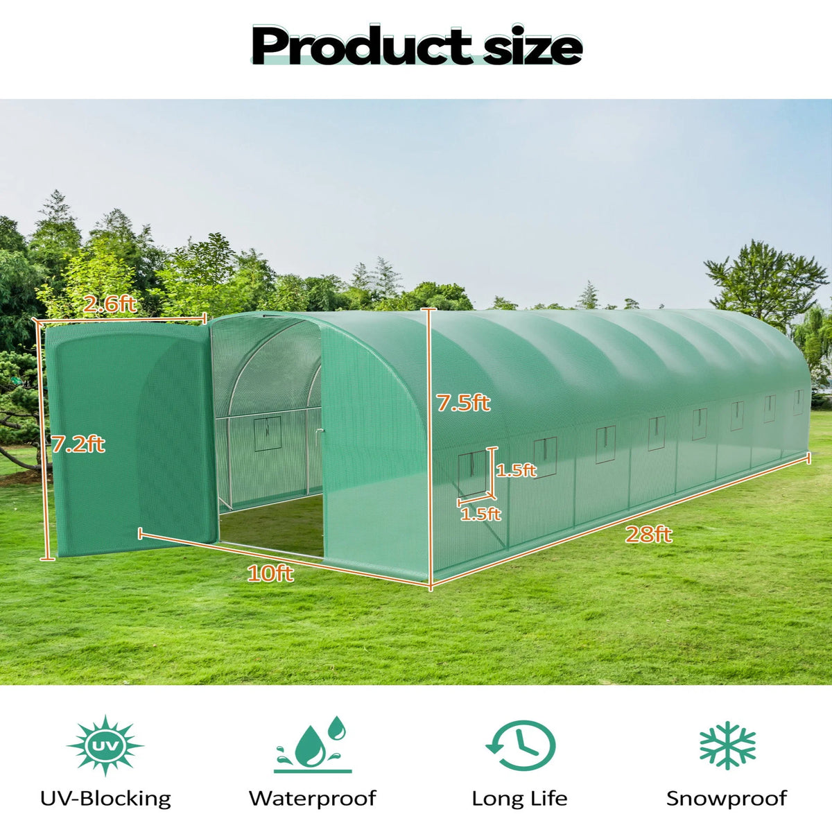 Begehbares Gewächshaus 8,5 × 3 × 2,2 m für Gartenpflanzen