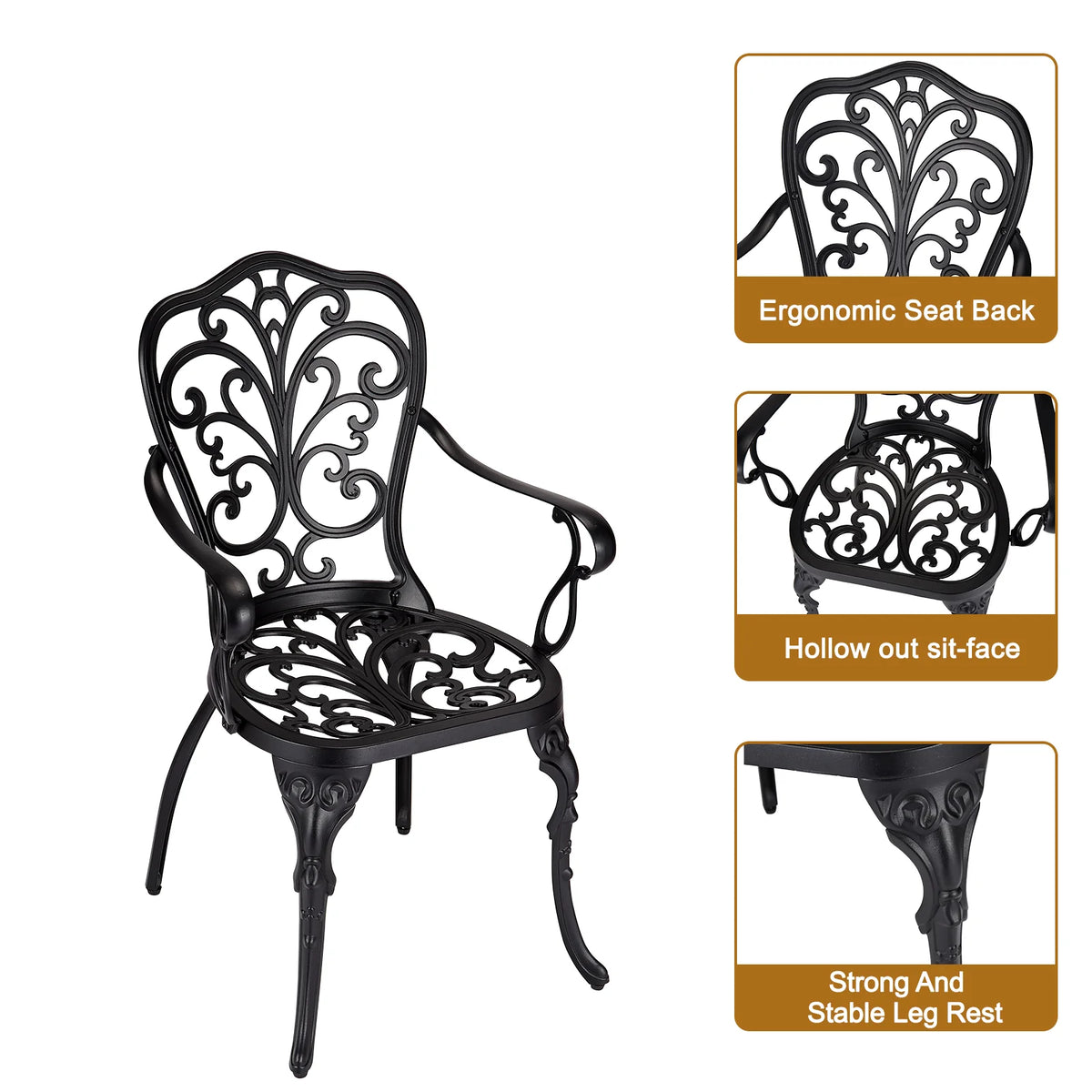 Garvee Bistro Set 3 Teilig, Gussaluminium, Mit Schirmloch, Retro Messing, Für Garten & Balkon