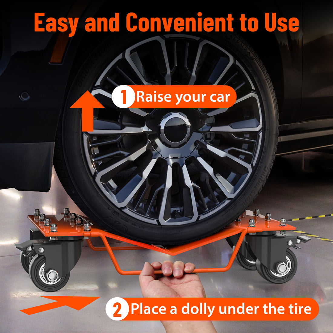 Garvee Schwerlast Rad-Rangierhilfe Set (4er-Set) – 3629 kg Tragkraft, 360° Lenkrollen mit Feststeller, für Auto, LKW & Motorrad (Orange)