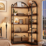 GARVEE Bücherregal mit Bogen, 78 × 174 cm, MDF & Metall, verstellbare Ablagen, Schwarz – für Wohnzimmer & Schlafzimmer