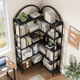 GARVEE Eckbücherregal, 174 × 78 × 78 cm, MDF & Metall, verstellbare Ablagen, Schwarz – für Wohnzimmer & Schlafzimmer - Schwarz