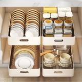 Garvee Teleskopschublade Ausziehbar 24,5 x 39,7 x 7,5 cm, Geschirr-Organizer in Beige, Platzsparendes Schrankregal für Küche und Bad - Beige