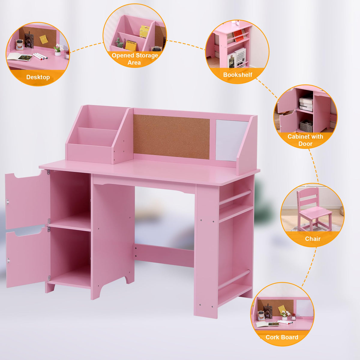 GARVEE Kinderschreibtisch mit Stuhl, Holz Schreibtisch-Set mit Stauraumfach, Ergonomisch und Stabil, Ideal zum Lernen, Lesen, Malen und Schreiben, Rosa