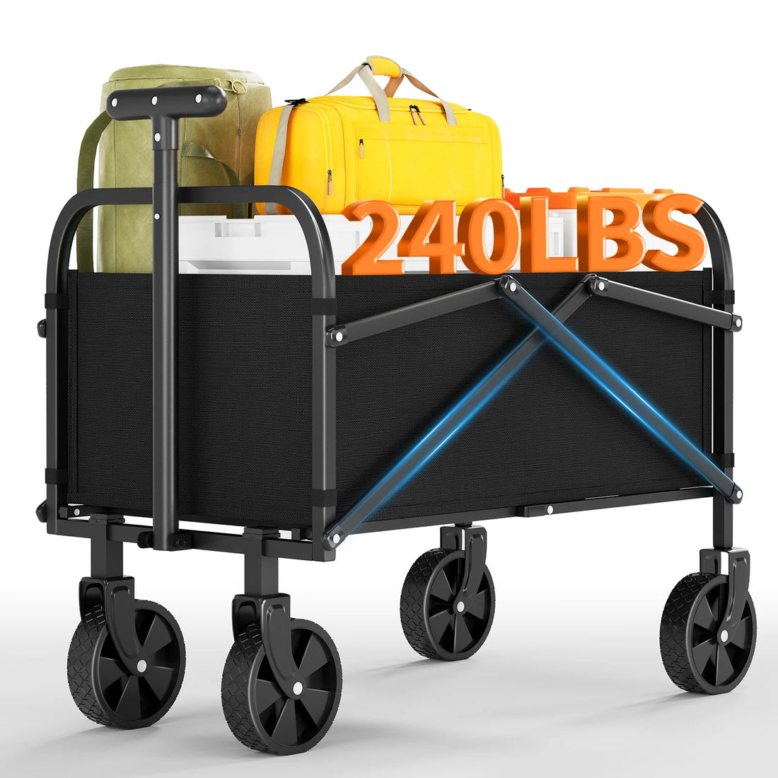 Garvee Faltbarer Bollerwagen 220 L, bis 109 kg, mit All-Terrain-Rädern & 600D Oxford-Gewebe, für Camping, Garten & Outdoor