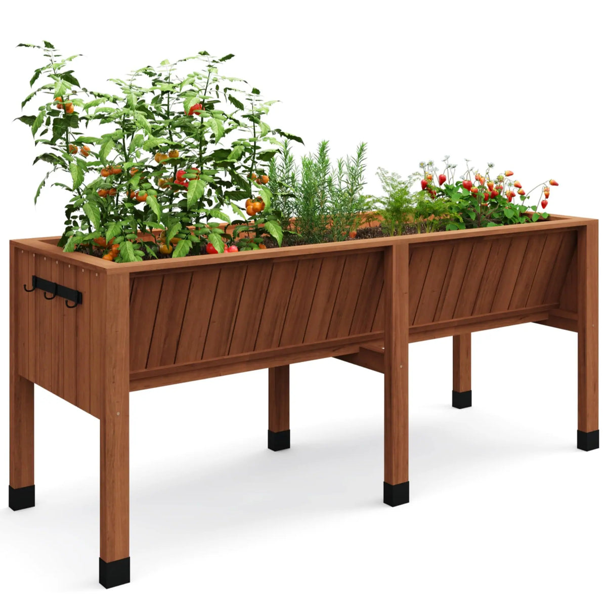 GARVEE Hochbeet aus Zedernholz 183 x 66 x 79 cm, Ergonomisches Pflanzbeet mit 35 cm Tiefe und Haken, Hochbeet für Gemüse, Kräuter, Blumen und Balkon, Dunkelbraun