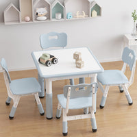 Garvee Kindertisch-Set, 1 Tisch + 4 Stühle, höhenverstellbar, mit Rückenlehne, pflegeleicht, Grau