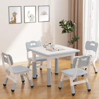 Garvee Kindertisch-Set, 1 Tisch + 4 Stühle, höhenverstellbar, mit Rückenlehne, pflegeleicht, Grau
