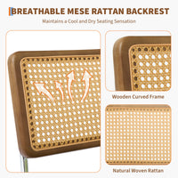 Garvee Mid-Century Rattan Esszimmerstuhl, Handgewebte Rückenlehne, Gepolstert, Holzrahmen, PU-Kunstleder, pflegeleicht, Braun