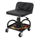 Garvee Rollhocker Werkstatt, Höhenverstellbar 40–53 cm, Mechanikerhocker mit Werkzeugablage, Ergonomischer Sitz & Feststellbaren Rollen für Garage und Werkstatt, Schwarz - Schwarz