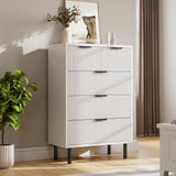 Garvee Kommode mit 5 Schubladen, modernes Rillendesign, stabile Metallbeine, für Schlafzimmer und Wohnzimmer, Weiß - Weiß